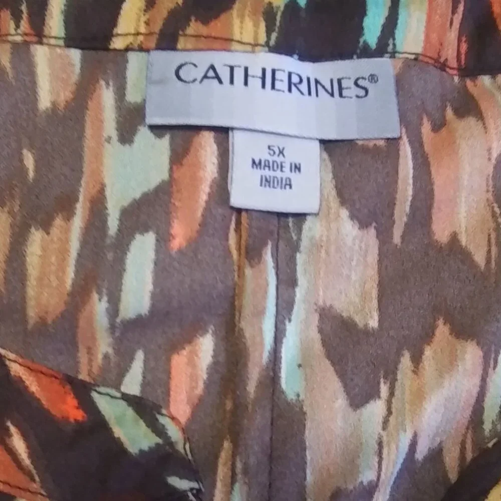 Catherines Brown Southwest Print Buttonfront Georgette Blouse- NWT-5X - Picture 3 of 6